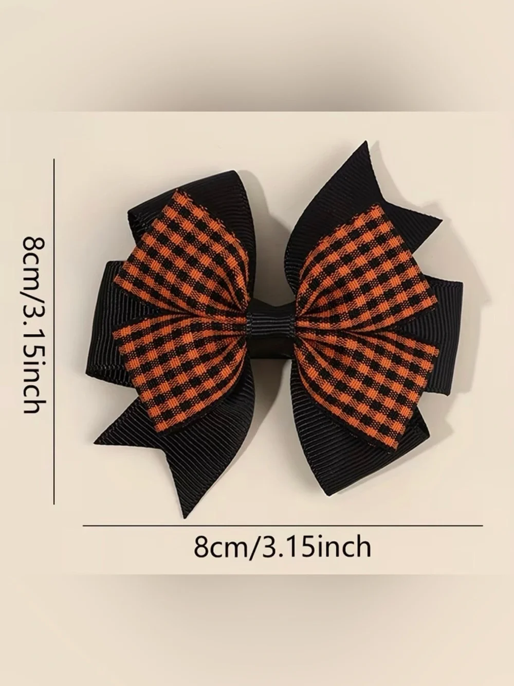 Black and Orange Gingham Layered Hair Bows - Set of 2